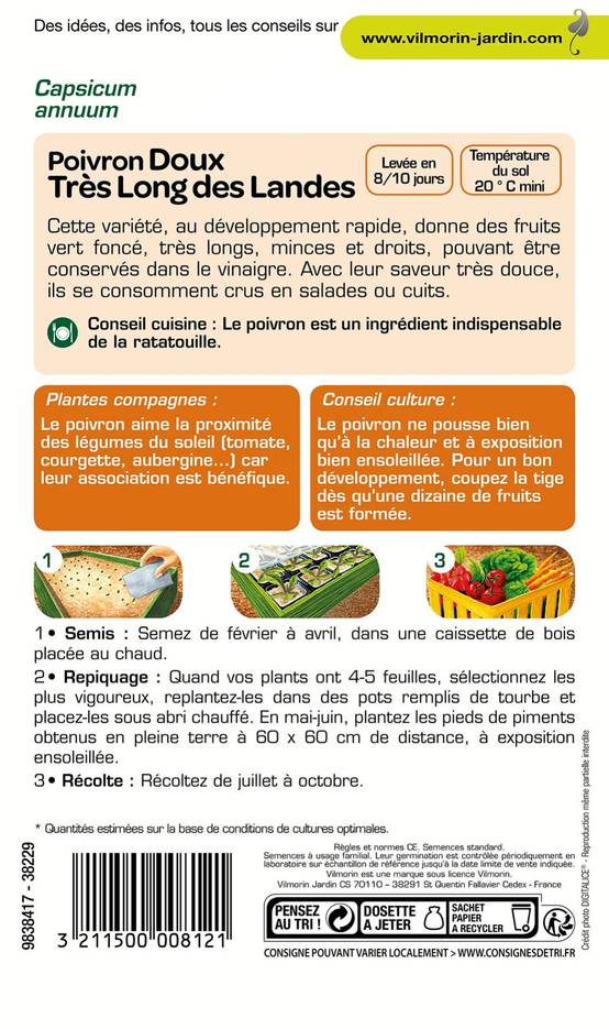 Vilmorin - Poivron doux long des Landes série 2 sachet graines 2 g - Vilmorin - Image 4