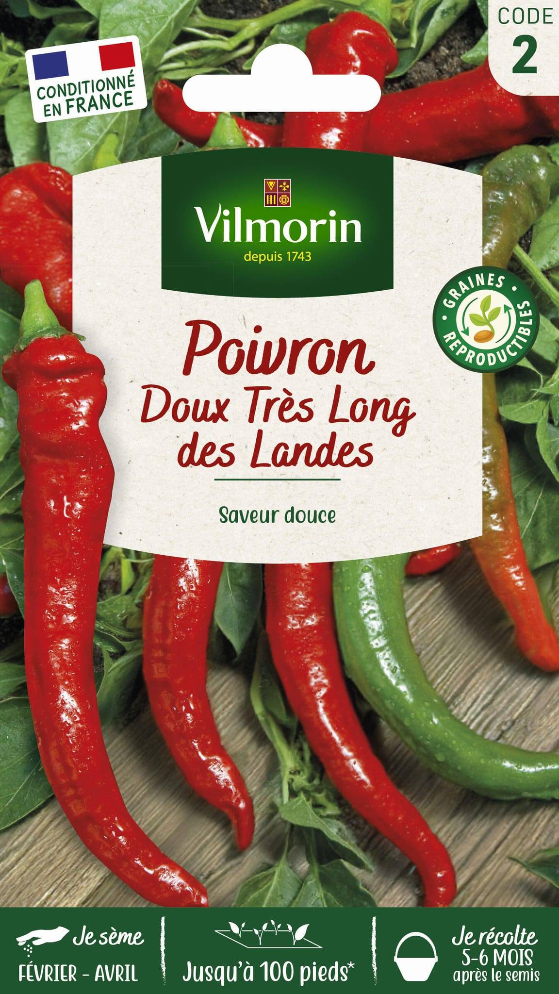 Vilmorin - Poivron doux long des Landes série 2 sachet graines 2 g - Vilmorin - Image 1