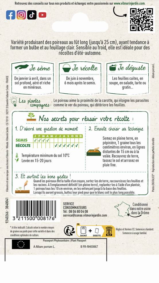 Vilmorin - Poireau Gros long d'été 2 série 1 sachet graines 4 g - Vilmorin - Image 3