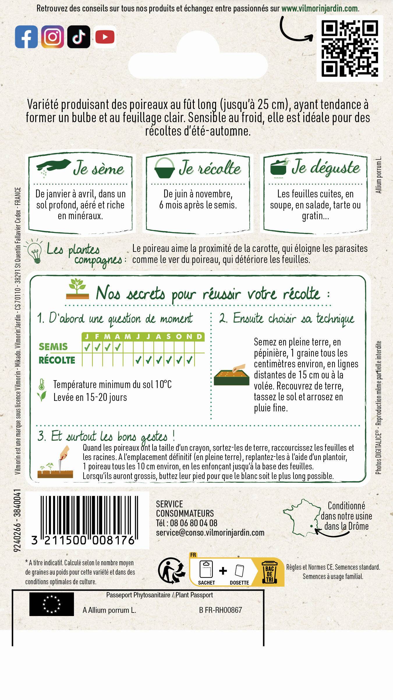 Vilmorin - Poireau Gros long d'été 2 série 1 sachet graines 4 g - Vilmorin - Image 3