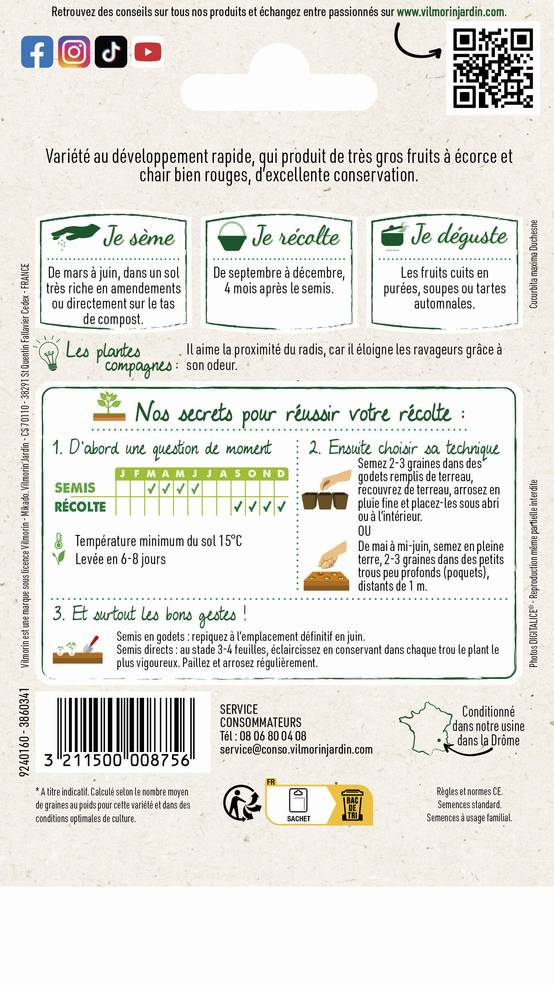 Vilmorin - Potiron rouge vif d'Etampes série 1 sachet graines 6 g - Vilmorin - Image 4