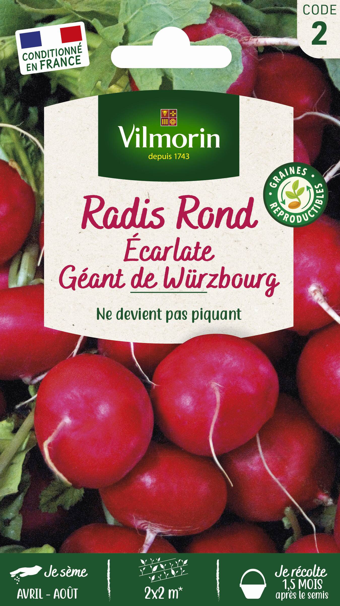 Vilmorin - Radis rond écarlate géant de Wurzbourg série 2 sachet graines 6 g - Vilmorin - Image 1