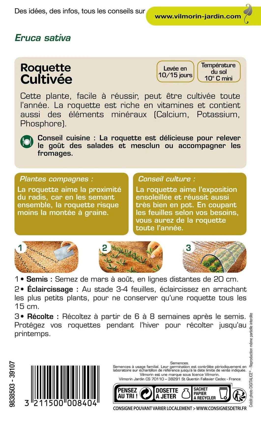 Vilmorin - Roquette cultivée série 1 sachet graines 5 g - Vilmorin - Image 3