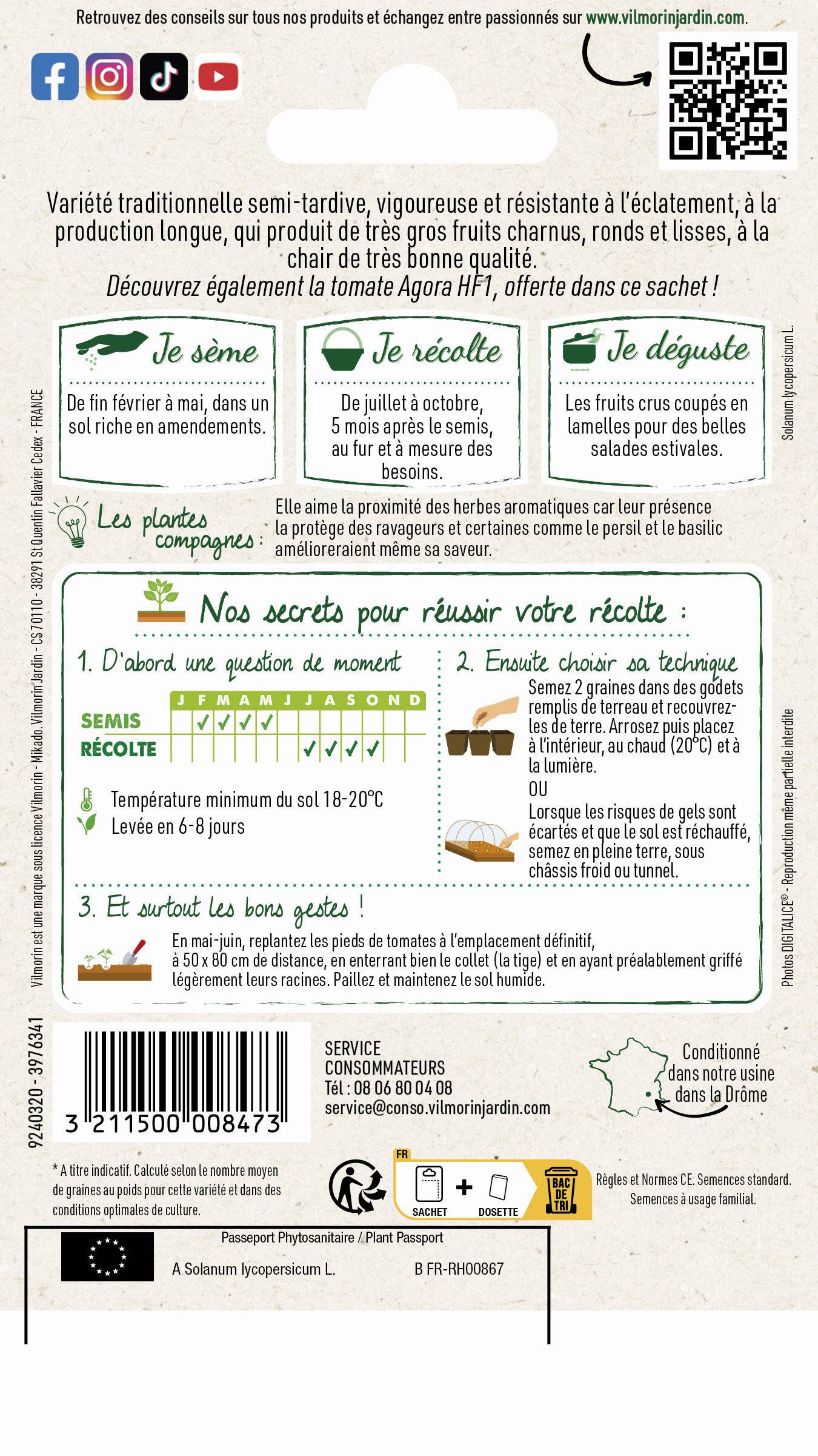 Vilmorin - Tomate Saint Pierre + échantillon tomate agora série 1 sachet graines 1,5 g - Vilmorin - Image 4