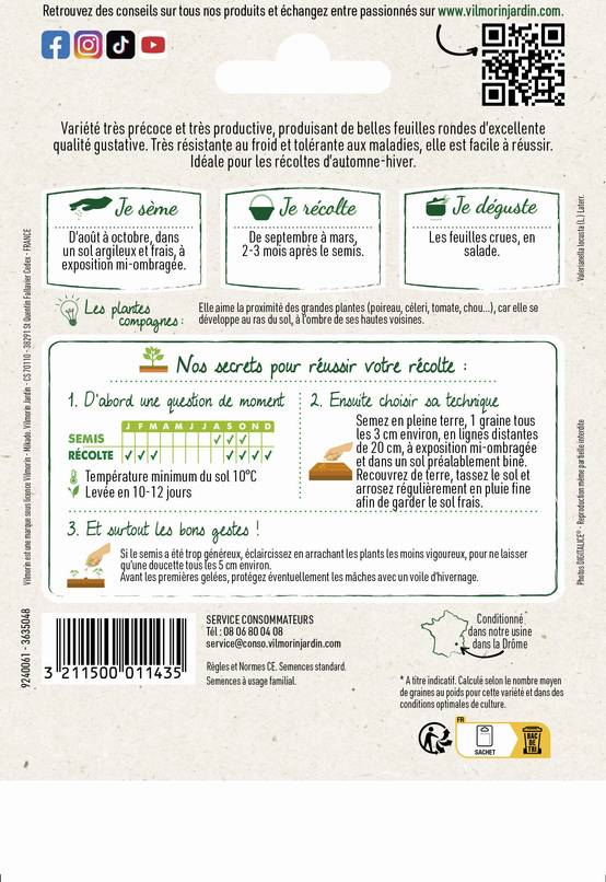 Vilmorin - Mâche vit grand jardin série 4 sachet graines 10 g - Vilmorin - Image 3
