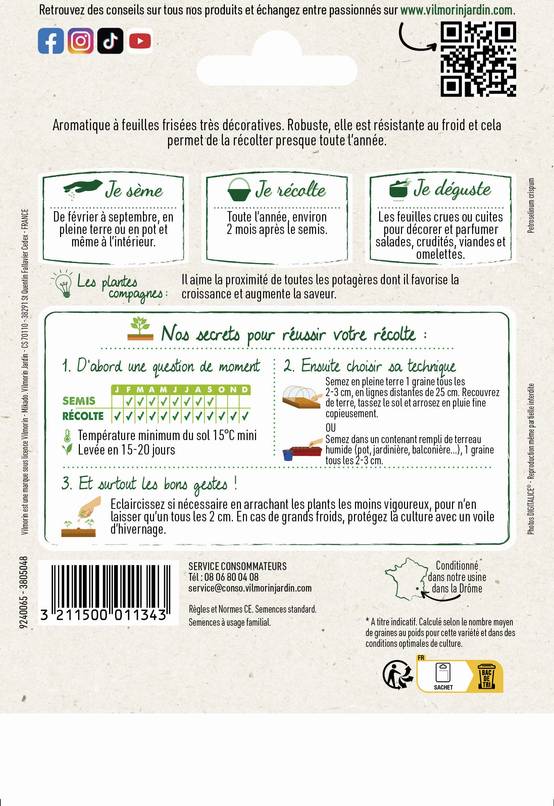 Vilmorin - Persil à feuilles frisé vert foncé race verbo grand jardin série 4 sachet graines 15 g - Vilmorin - Image 3