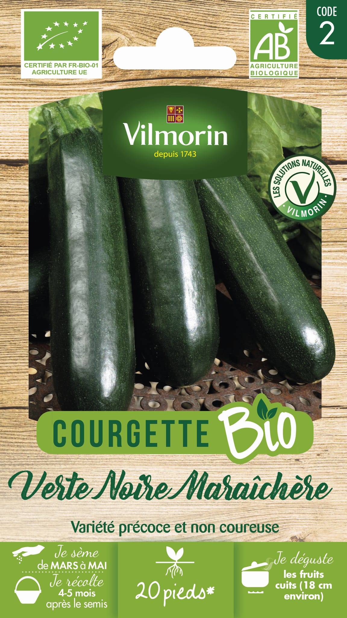 Vilmorin - Courgette verte noire maraichère Bio série 2 sachet graines 4 g - Vilmorin - Image 1