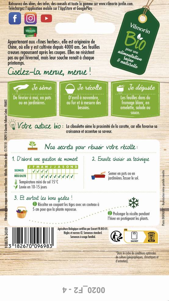 Vilmorin - Ciboulette très fine danoise Bio série 2 sachet graines 1,5 g - Vilmorin - Image 3