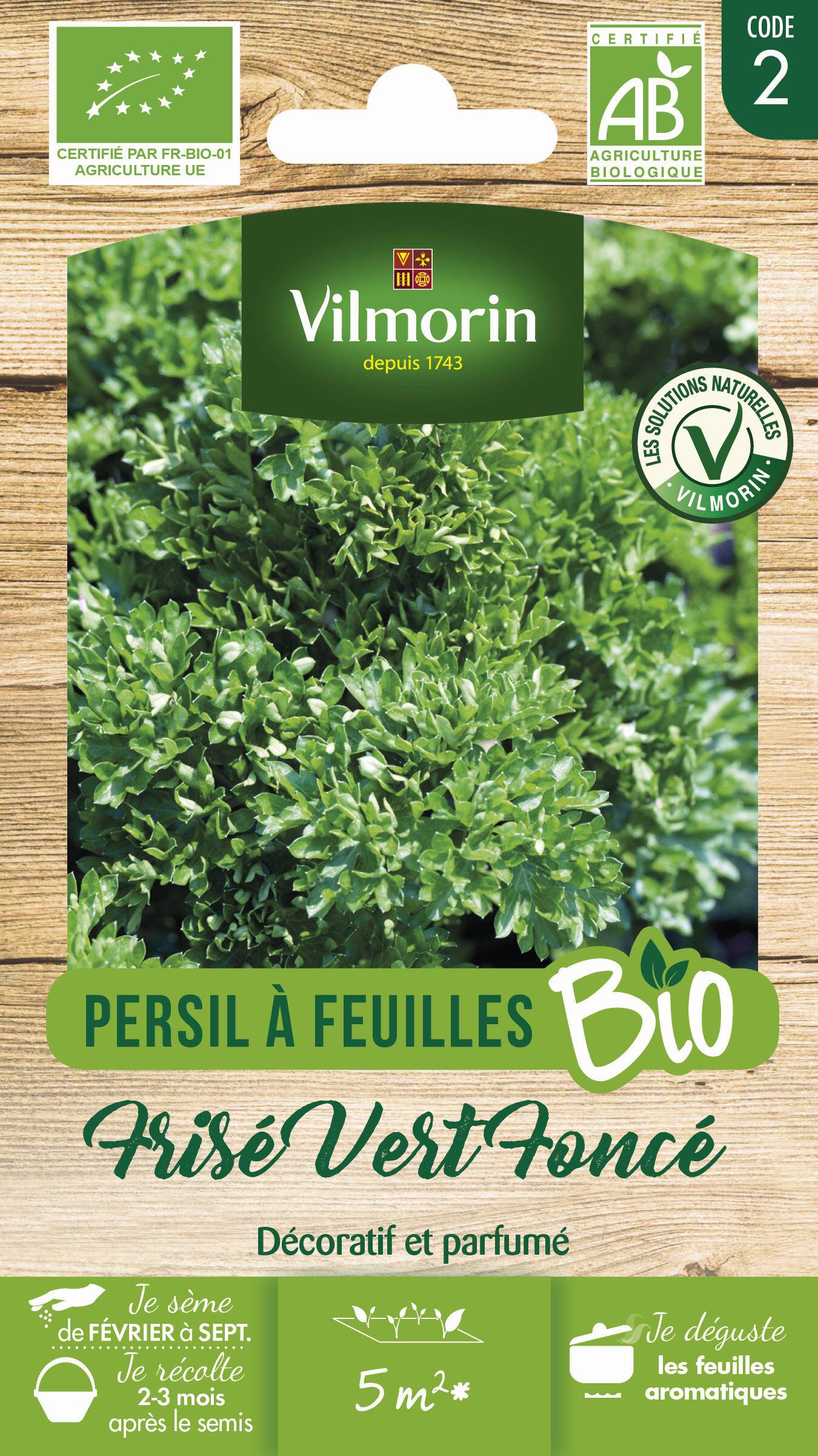 Vilmorin - Persil à feuilles frisé vert foncé Bio série 2 sachet graines 5 g - Vilmorin