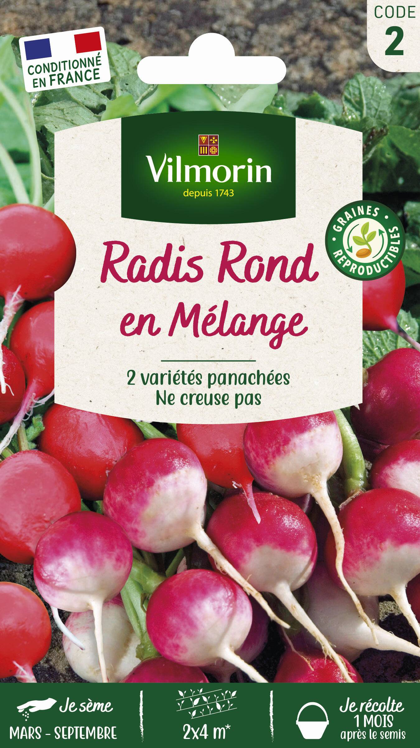 Vilmorin - Radis ronds en mélange Gaudry 2 / Jolly série 2 sachet graines 10 g - Vilmorin - Image 1
