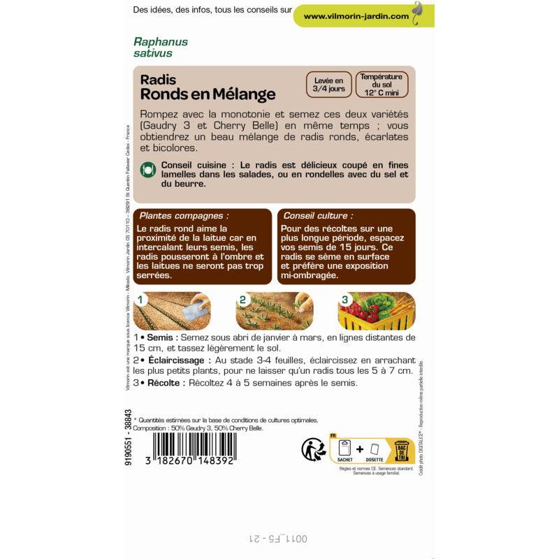 Vilmorin - Radis ronds en mélange Gaudry 2 / Jolly série 2 sachet graines 10 g - Vilmorin - Image 3