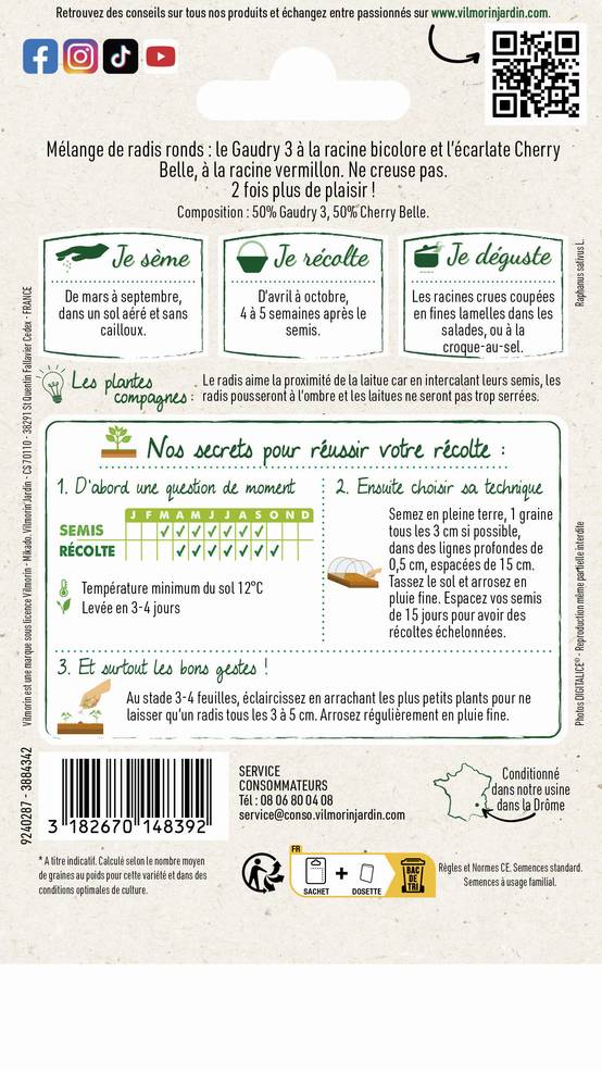 Vilmorin - Radis ronds en mélange Gaudry 2 / Jolly série 2 sachet graines 10 g - Vilmorin - Image 4