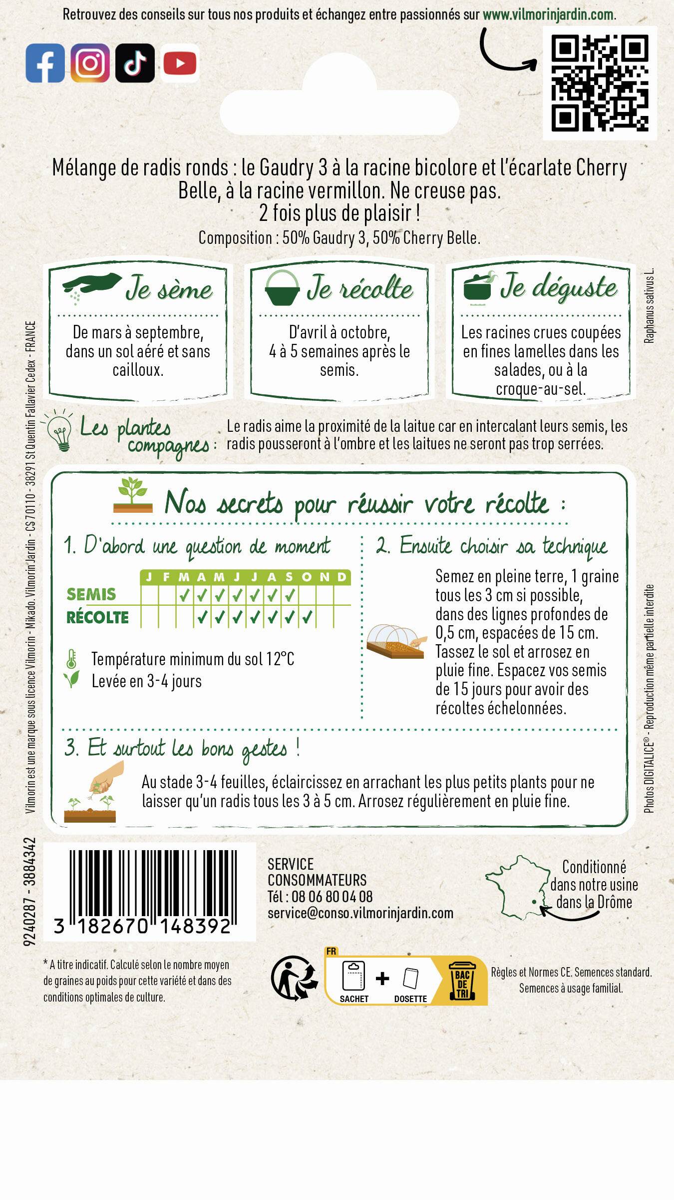 Vilmorin - Radis ronds en mélange Gaudry 2 / Jolly série 2 sachet graines 10 g - Vilmorin - Image 4