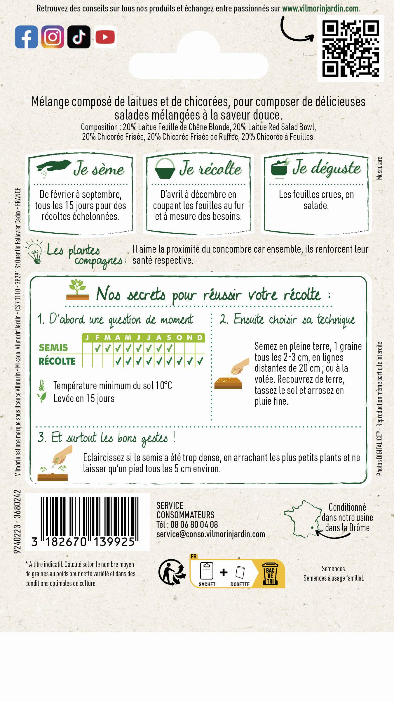 Vilmorin - Mesclun doux sans roquette série 2 sachet graines 7,5 g - Vilmorin - Image 3
