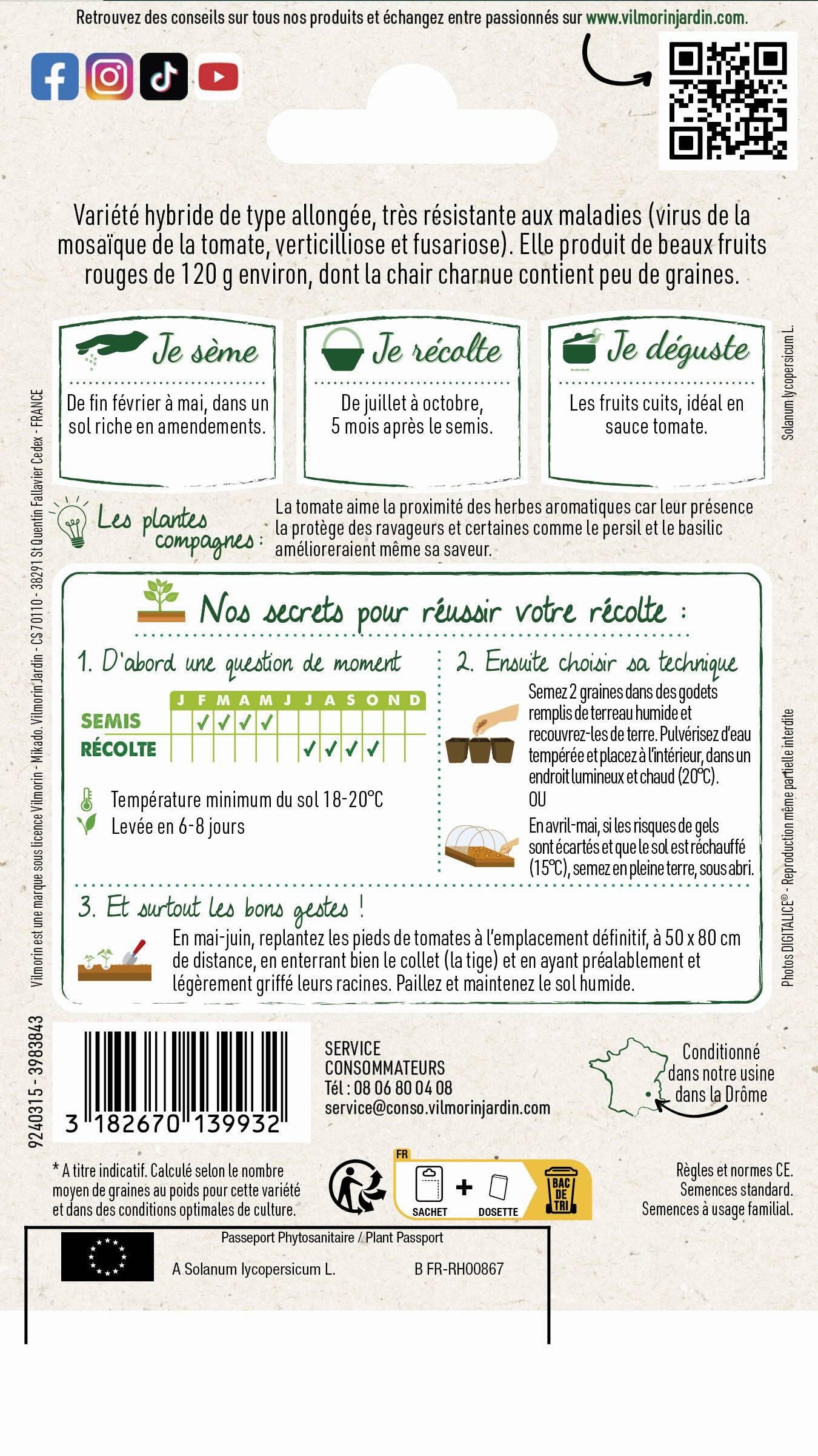 Vilmorin - Tomate Lancelot HF1  serie 3 sachet graines 0,1 g - Vilmorin - Image 3