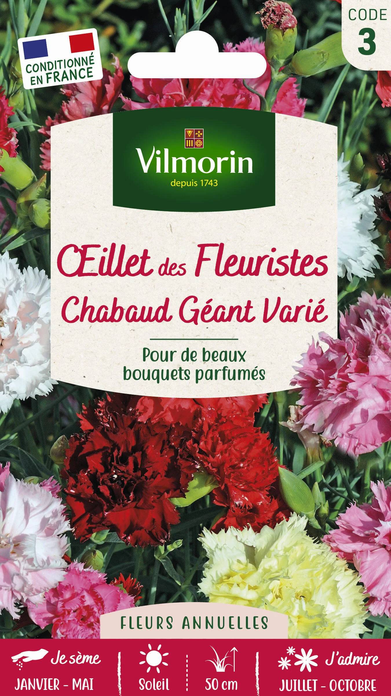 Vilmorin - Oeillet géant Chabaud varie série 3 sachet graines 0,8 g - Vilmorin - Image 1