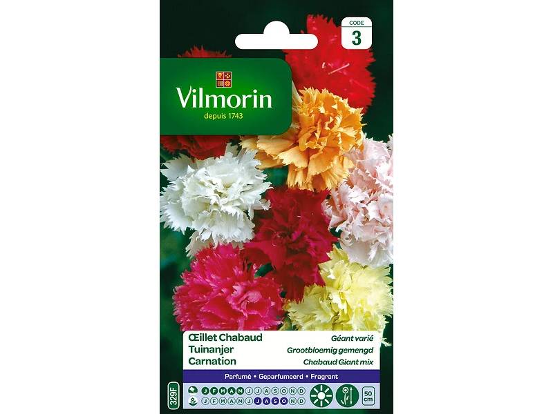 Vilmorin - Oeillet géant Chabaud varie série 3 sachet graines 0,8 g - Vilmorin - Image 4