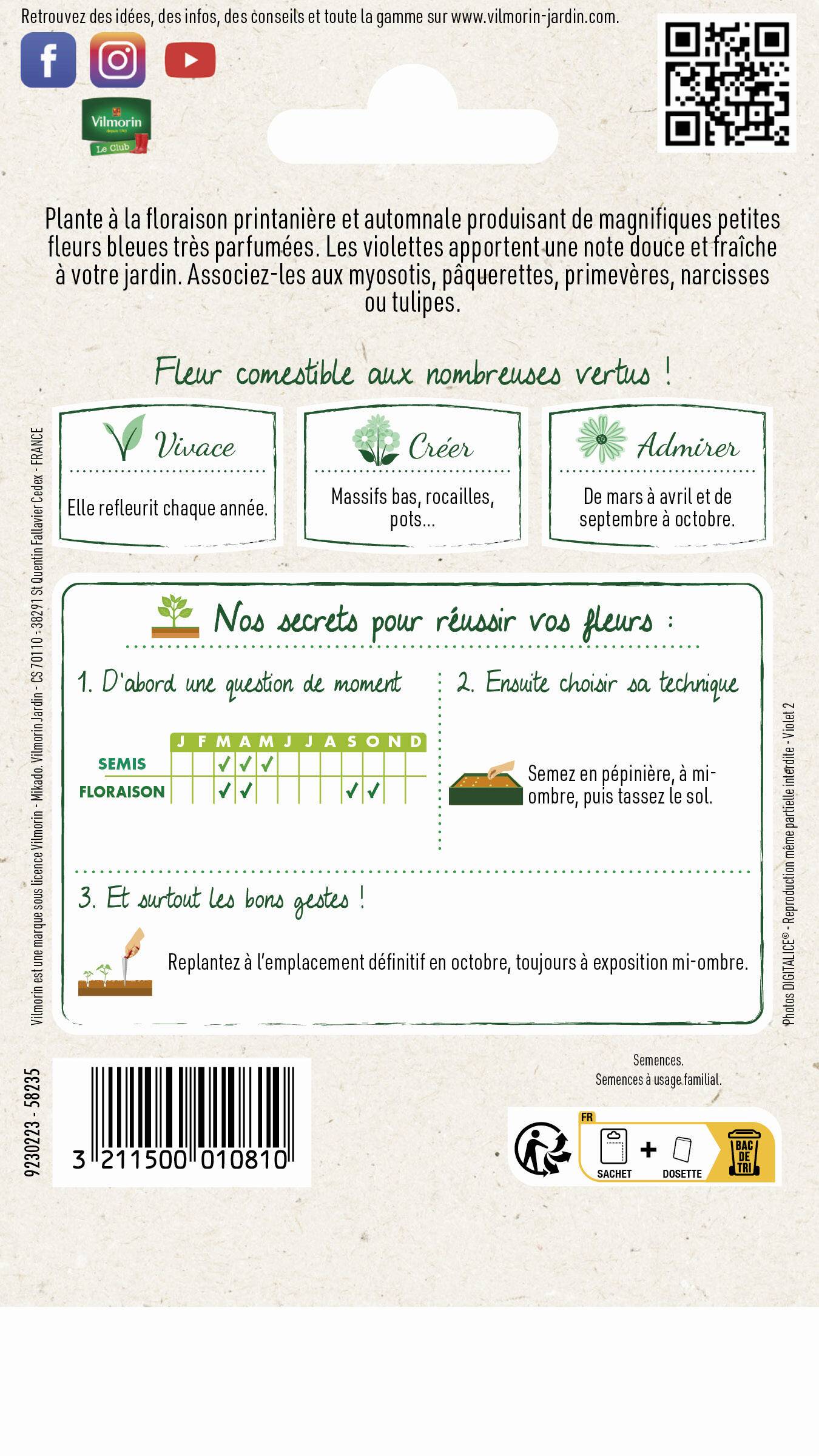 Vilmorin - Violette des 4 saisons odorante série 3 sachet graines 1 g - Vilmorin - Image 3