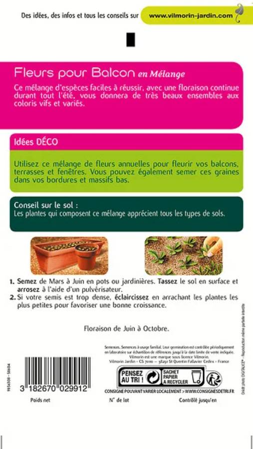 Vilmorin - Fleurs annuelles pour balcons série 3 sachet graines 5 g - Vilmorin - Image 5