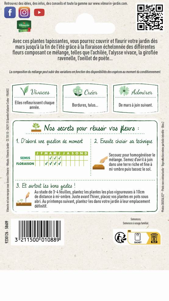 Vilmorin - Fleurs vivaces pour rocaille série 3 sachet graines 5 g - Vilmorin - Image 3