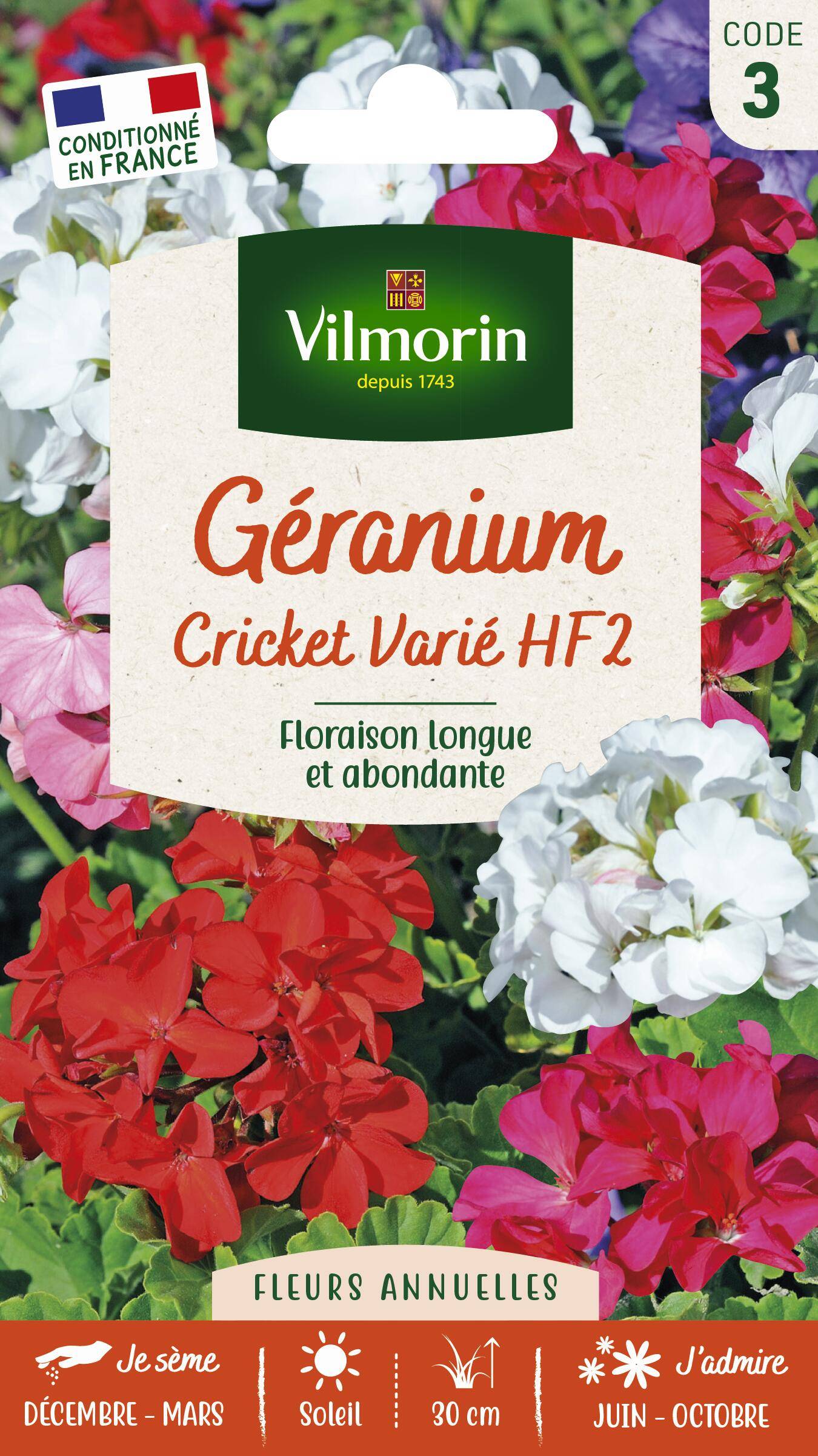 Vilmorin - Géranium cricket varie série 3 sachet graines 0,3 g - Vilmorin - Image 1