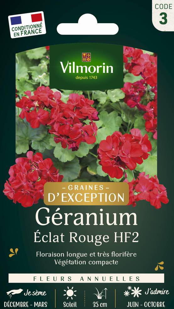 Vilmorin - Géranium Eclat Rouge HF2 serie 3 sachet graines 0,4 g - Vilmorin - Image 1