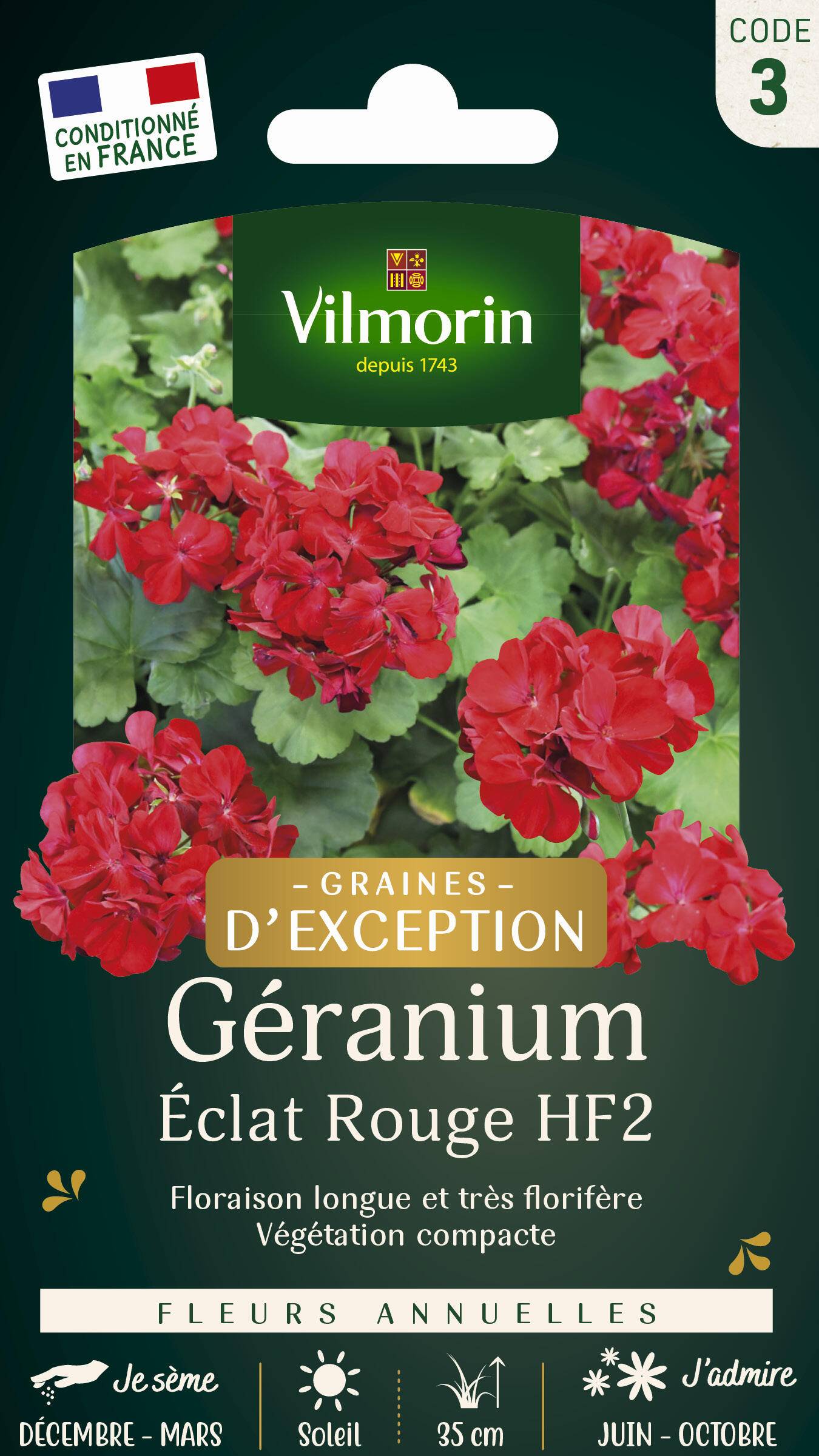 Vilmorin - Géranium Eclat Rouge HF2 serie 3 sachet graines 0,4 g - Vilmorin