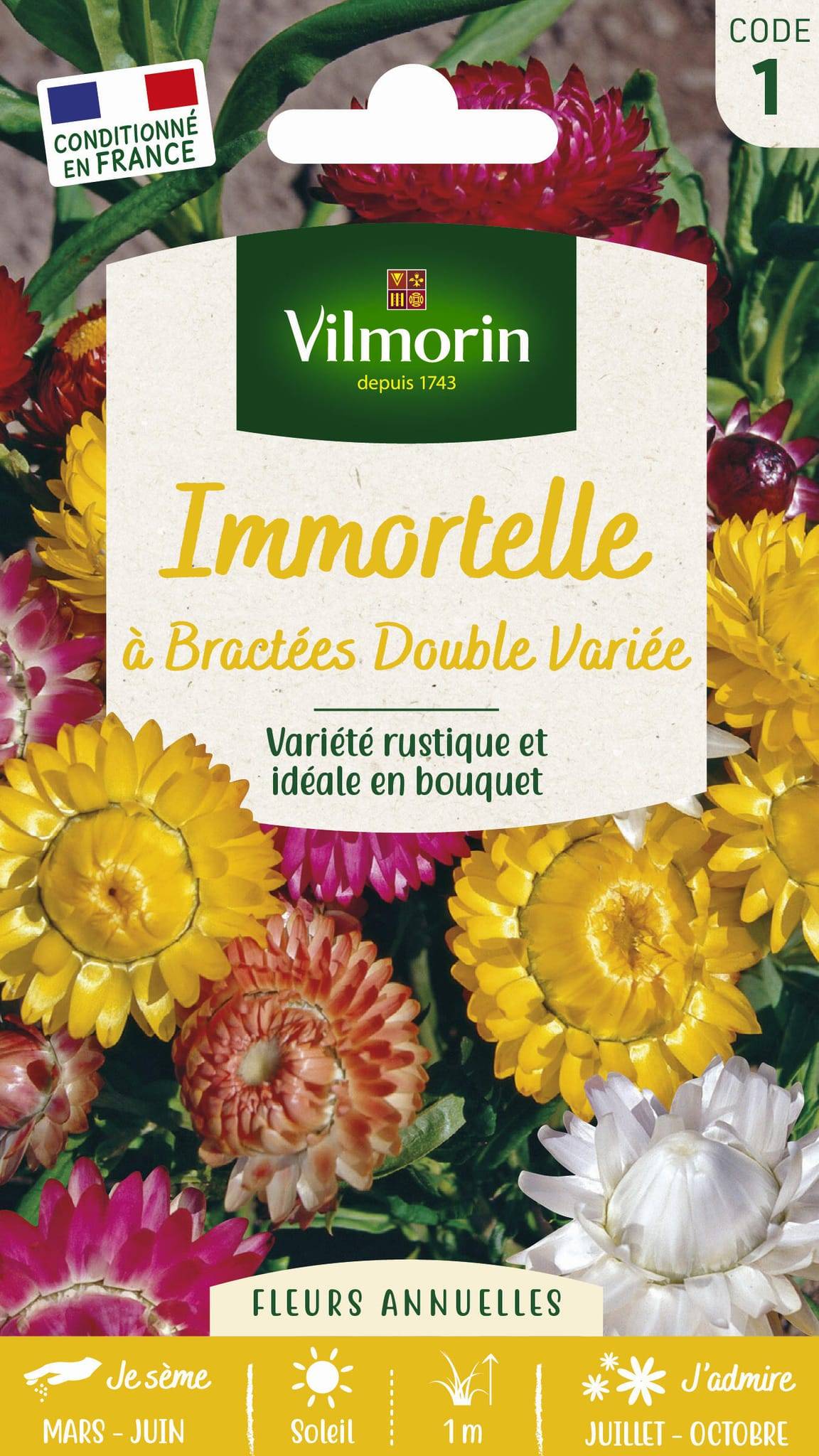 Vilmorin - Immortelle a bractées double variée série 1 sachet graines 1 g - Vilmorin