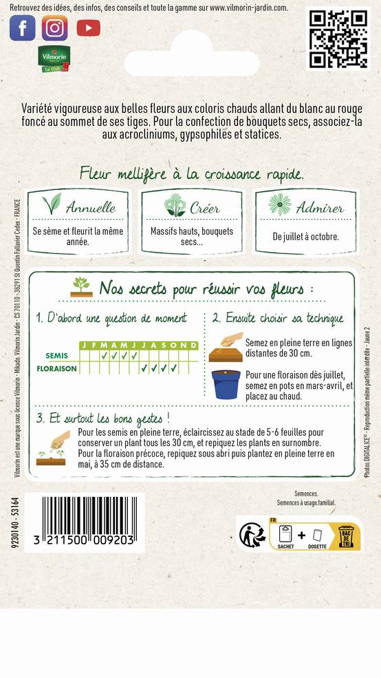 Vilmorin - Immortelle a bractées double variée série 1 sachet graines 1 g - Vilmorin - Image 3