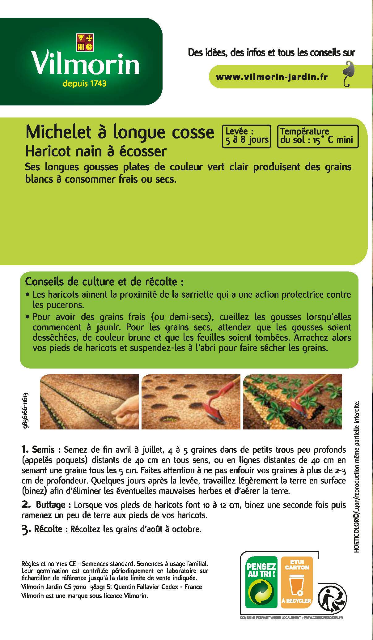 Vilmorin - Haricot Michelet à longue cosse série 1 sachet graines 200 g - Vilmorin - Image 3
