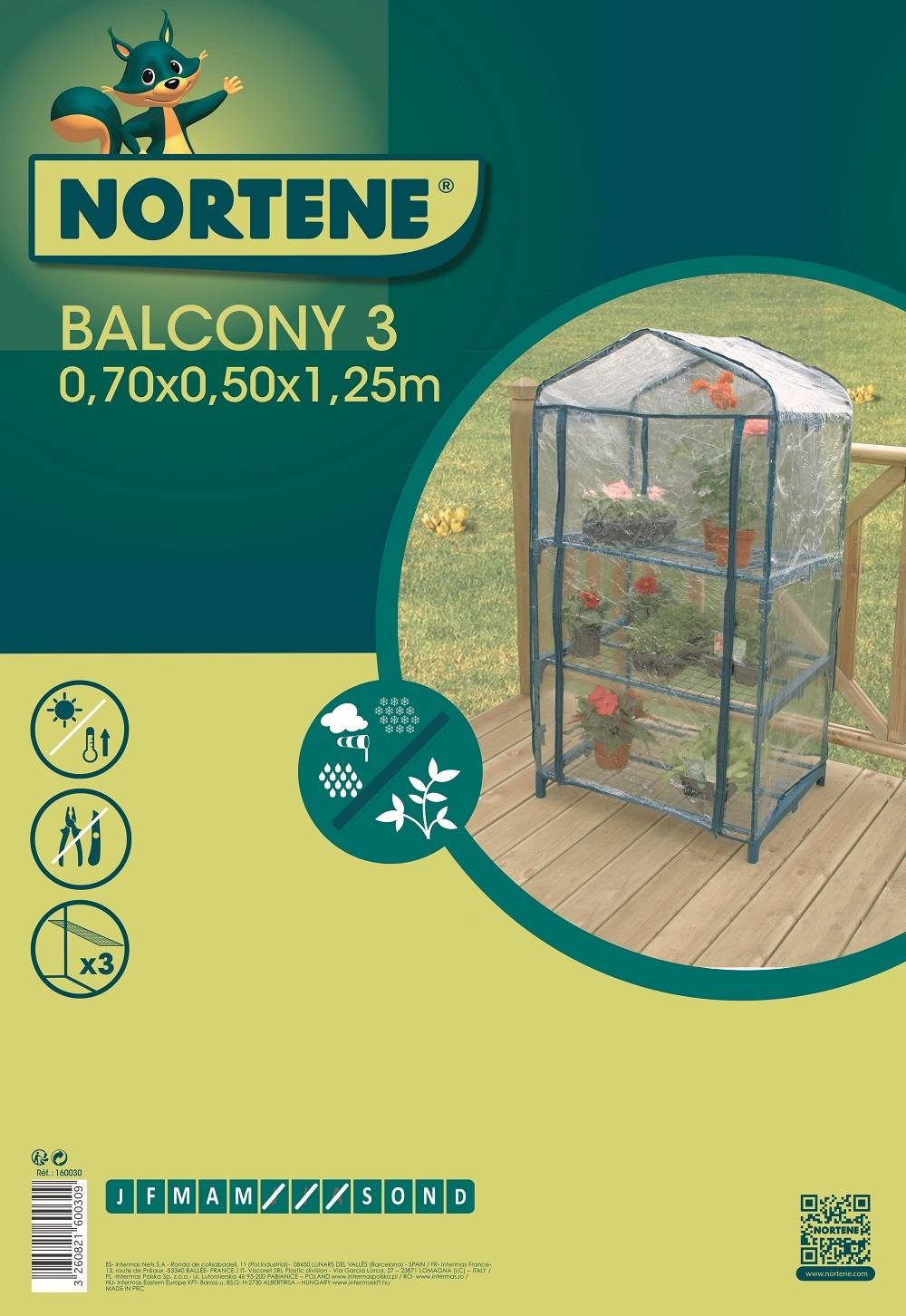 Nortène - Serre de balcon acier peinture époxy verte 0.70x0.50x1.25m NORTENE - Imagen 3
