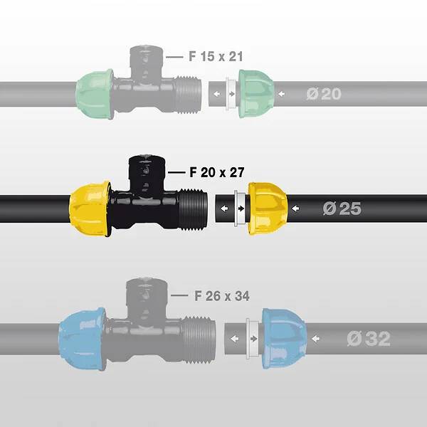 Jardibric - Té compression Ø 25 mm femelle 20x27 L.15 x l.6 x H.8 cm - JARDIBRIC - Imagen 3