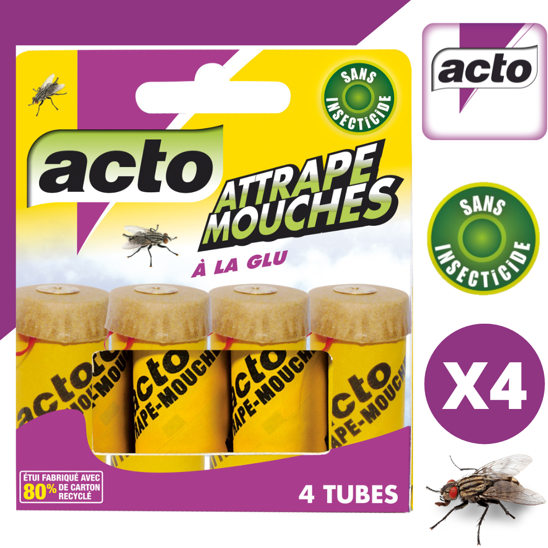Atrapa-moscas espiral papel pegajoso 4 tubos - ACTO