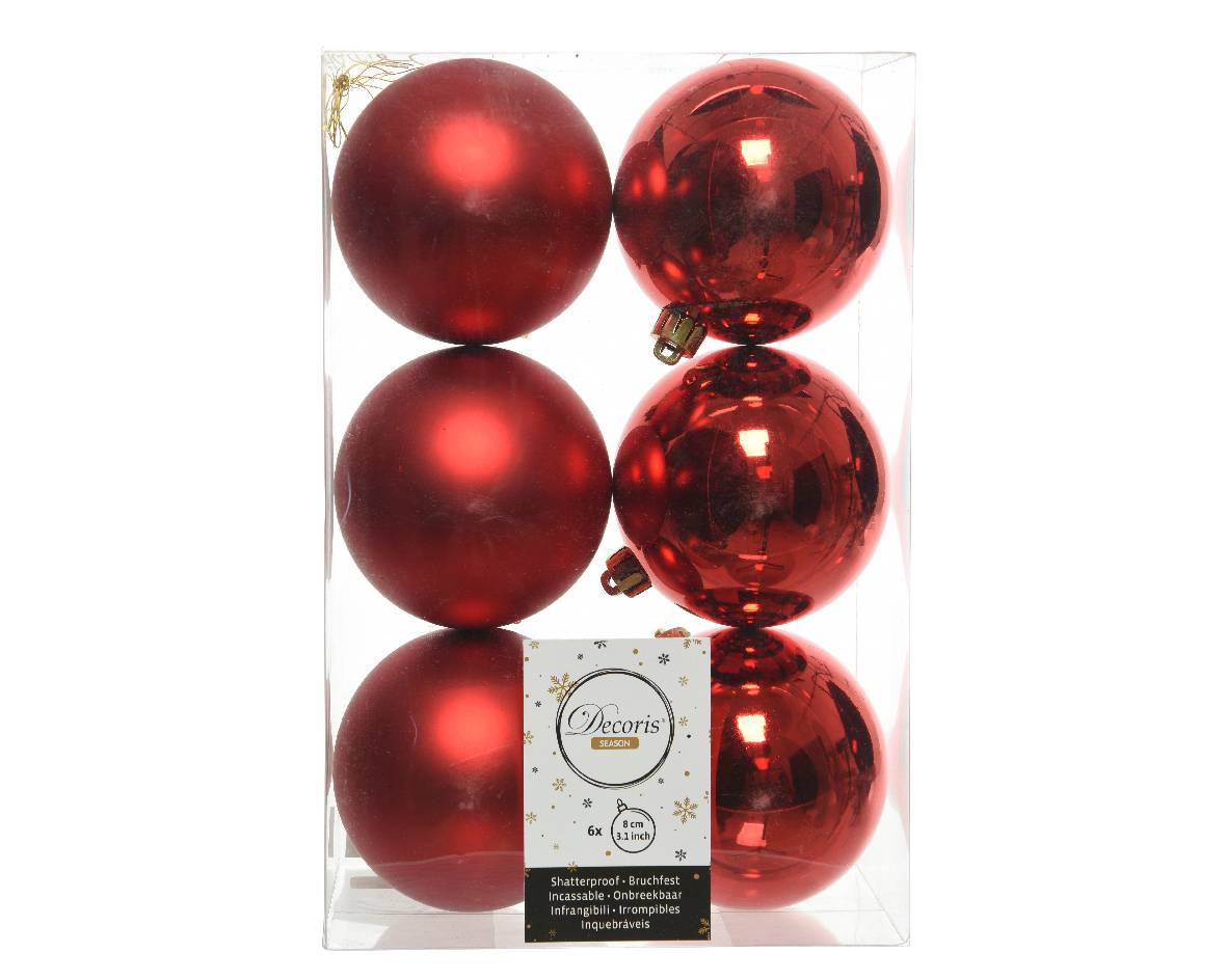 Boules incassable dia8.00cm rouge noël