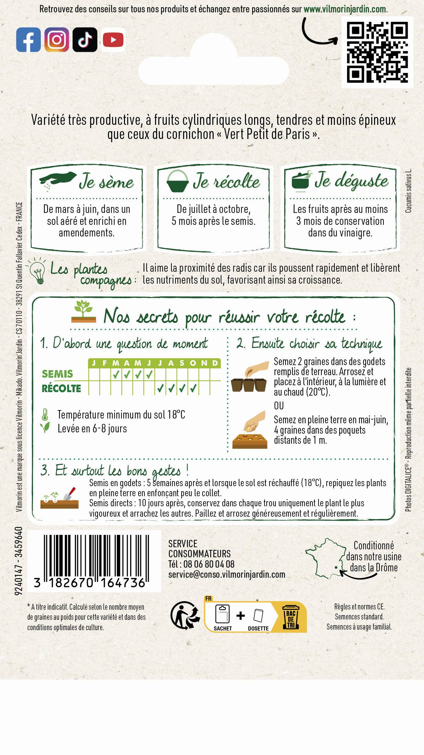 Vilmorin - Cornichon fin de Meaux série 0 sachet graines 3 g - Vilmorin - Image 3