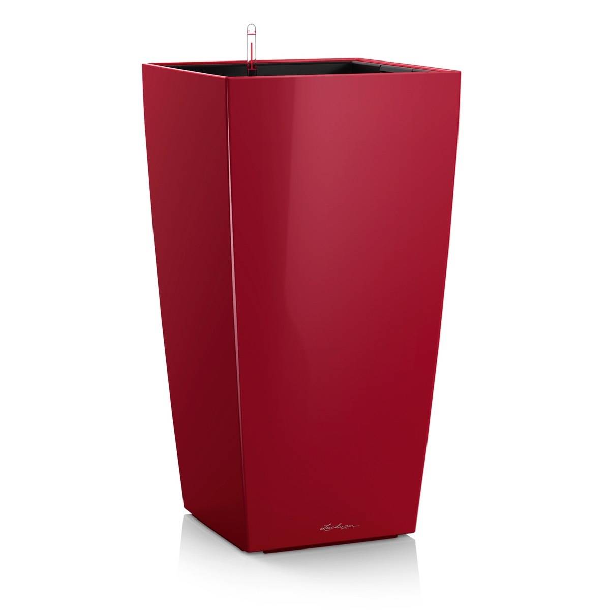 Pot carré Premium plastique rouge scarlet brillant L.30xP.30xH.56 cm modèle CUBICO - Lechuza