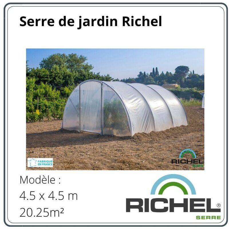 Richel Serre - Serre maraîchère tunnel 20,25m² 1 porte acier galva PE L. 4,5 x l. 4,5 x H. 2,25 m – Richel serre - Image 2