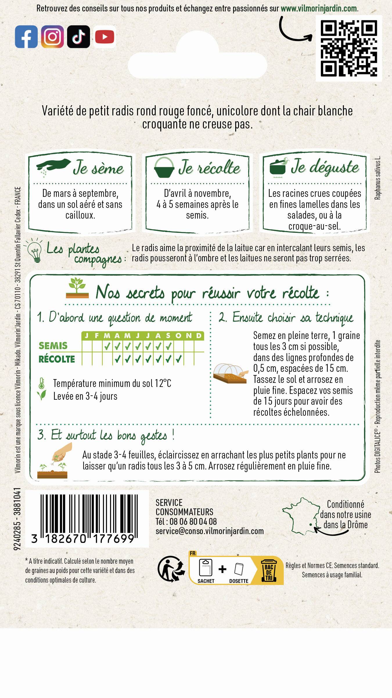 Vilmorin - Radis rond écarlate série 1 sachet graines 10 g - Vilmorin - Image 4