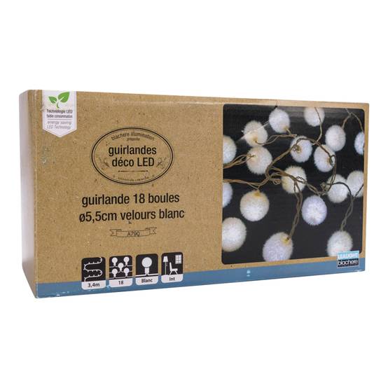 Blachere Illumination - Guirlande LED avec 18 boules en velours Blanc L.3,40 m - Image 6