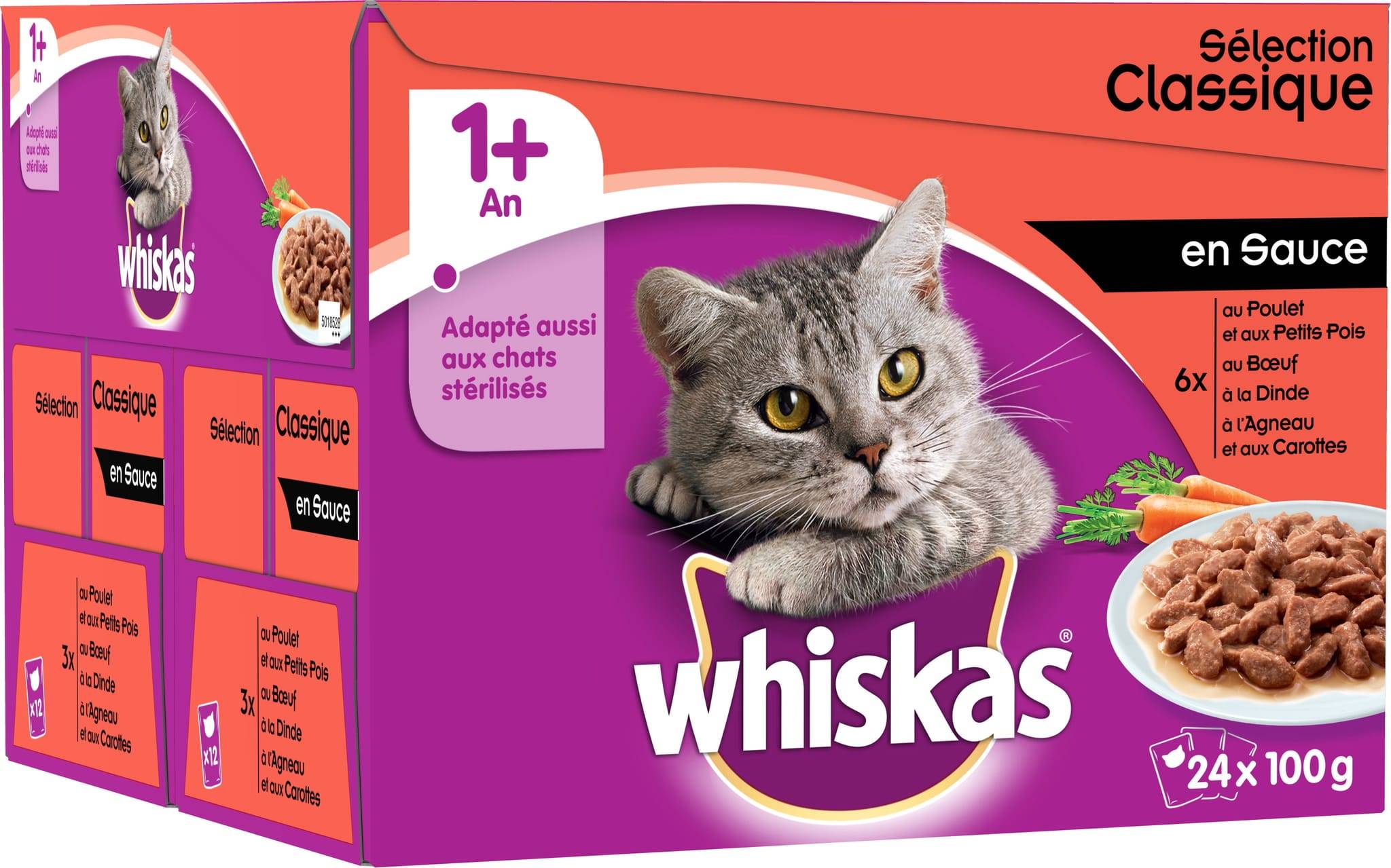 Whiskas sachets fraîcheur Viandes en sauce - chat 1+ : 24x100g