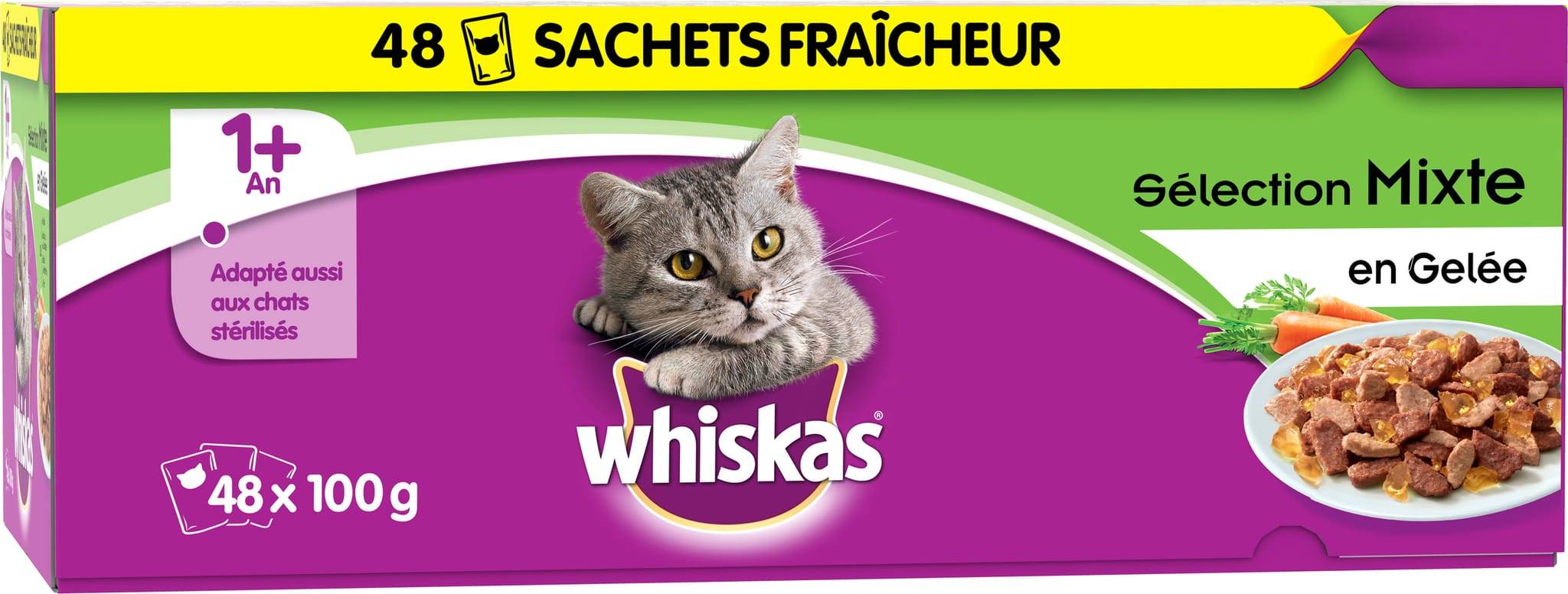 Whiskas - Whiskas sachets fraîch. Viandes & poissons - chat 1+ ; 48x100g