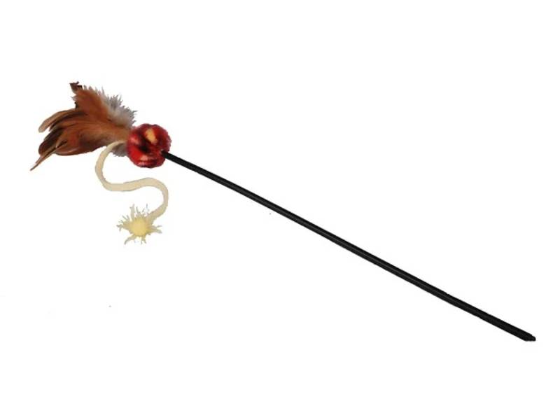 Jouet pour chat canne plumes et pompon L 44 cm - ANKA