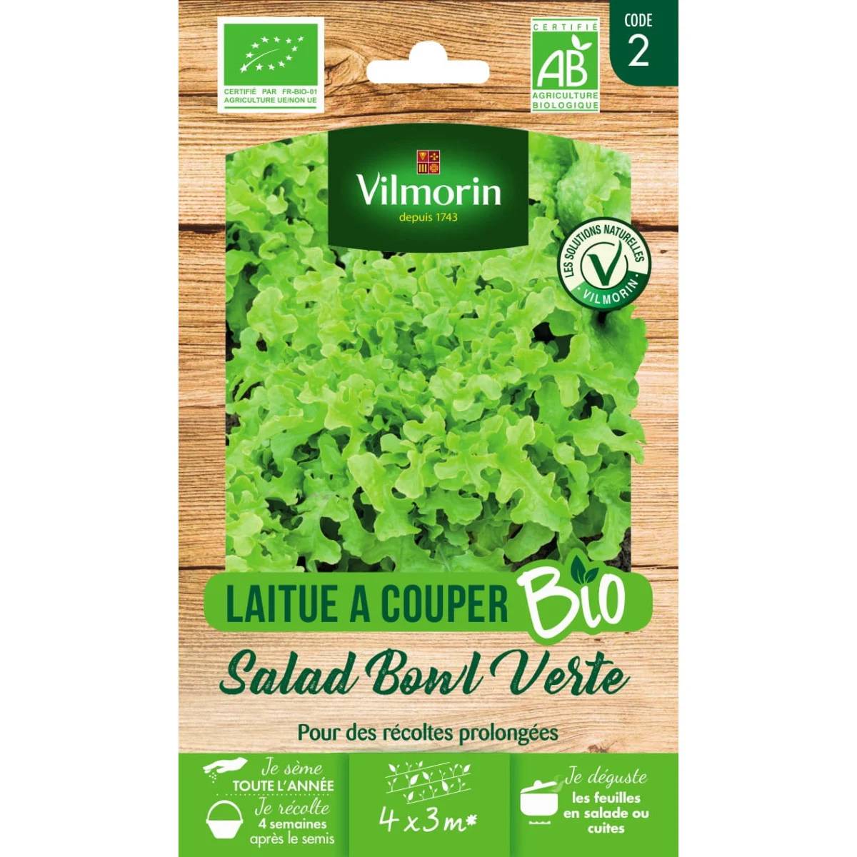 Vilmorin - Laitue a couper salad bowl verte Bio série 2 sachet graines 4 g - Vilmorin - Image 1