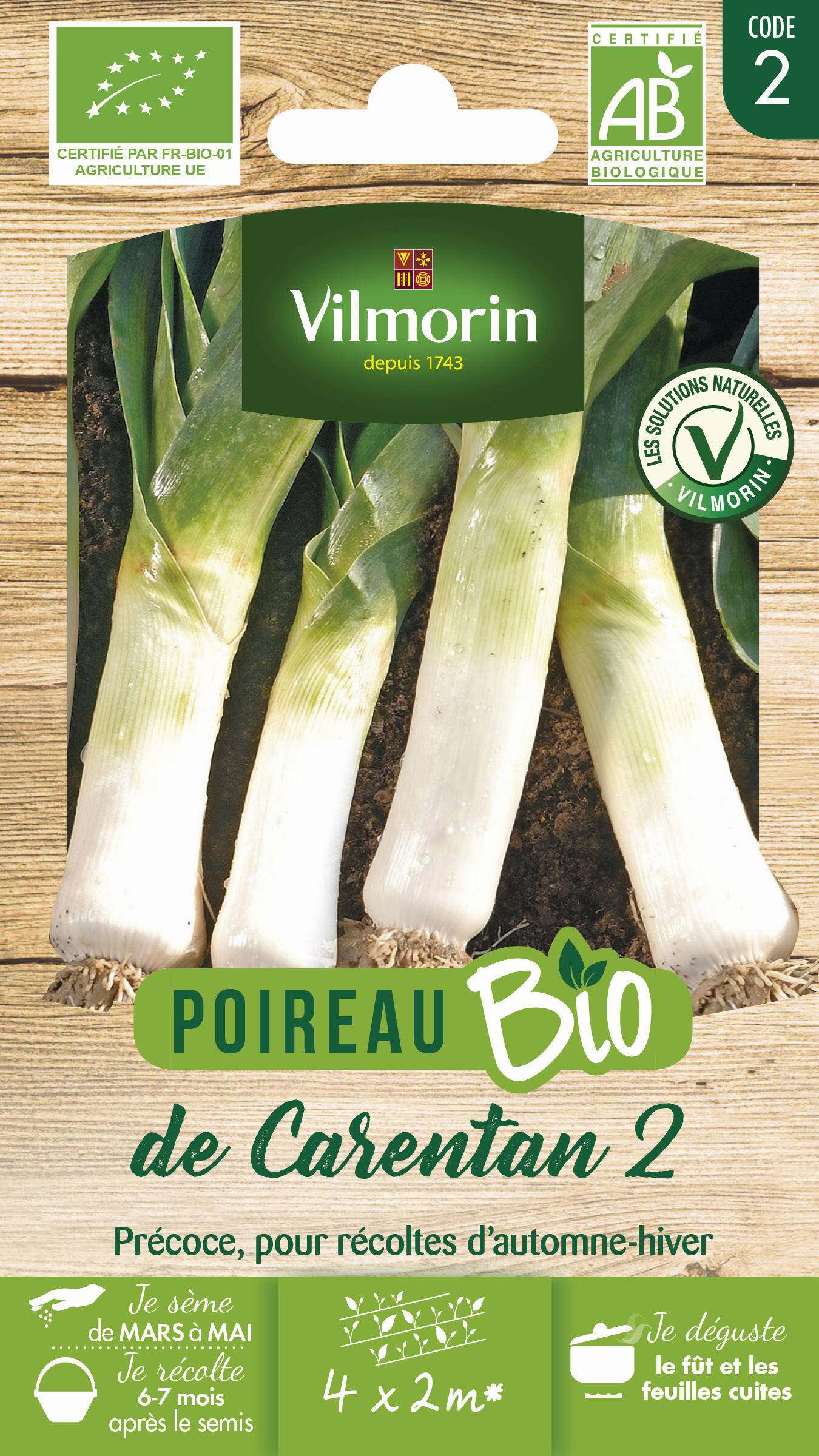 Vilmorin - Poireau de Carentan 2 Bio série 2 sachet graines 3 g - Vilmorin