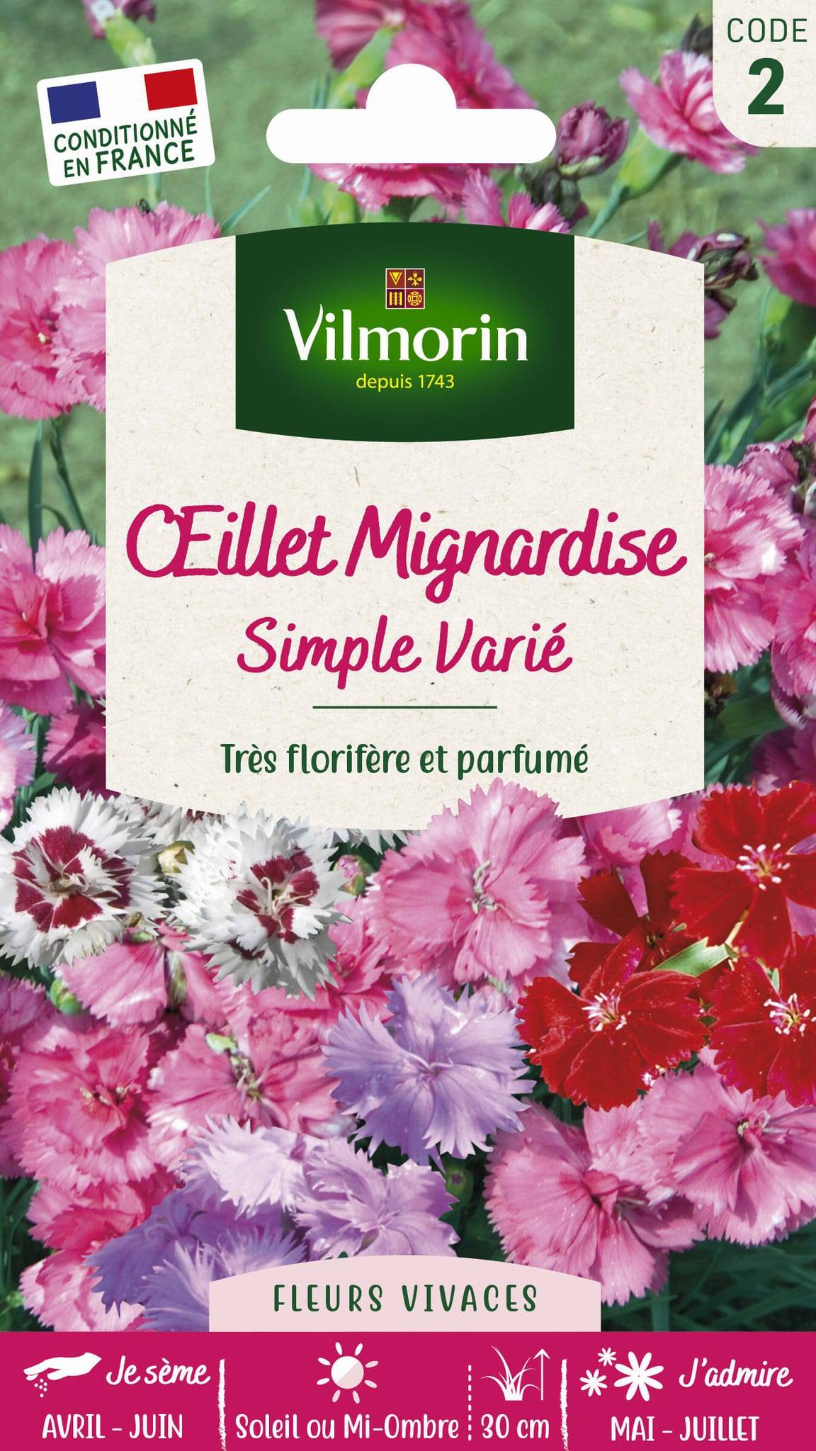 Vilmorin - Oeillet mignardise simple varie série 2 sachet graines 0,5 g - Vilmorin - Image 1