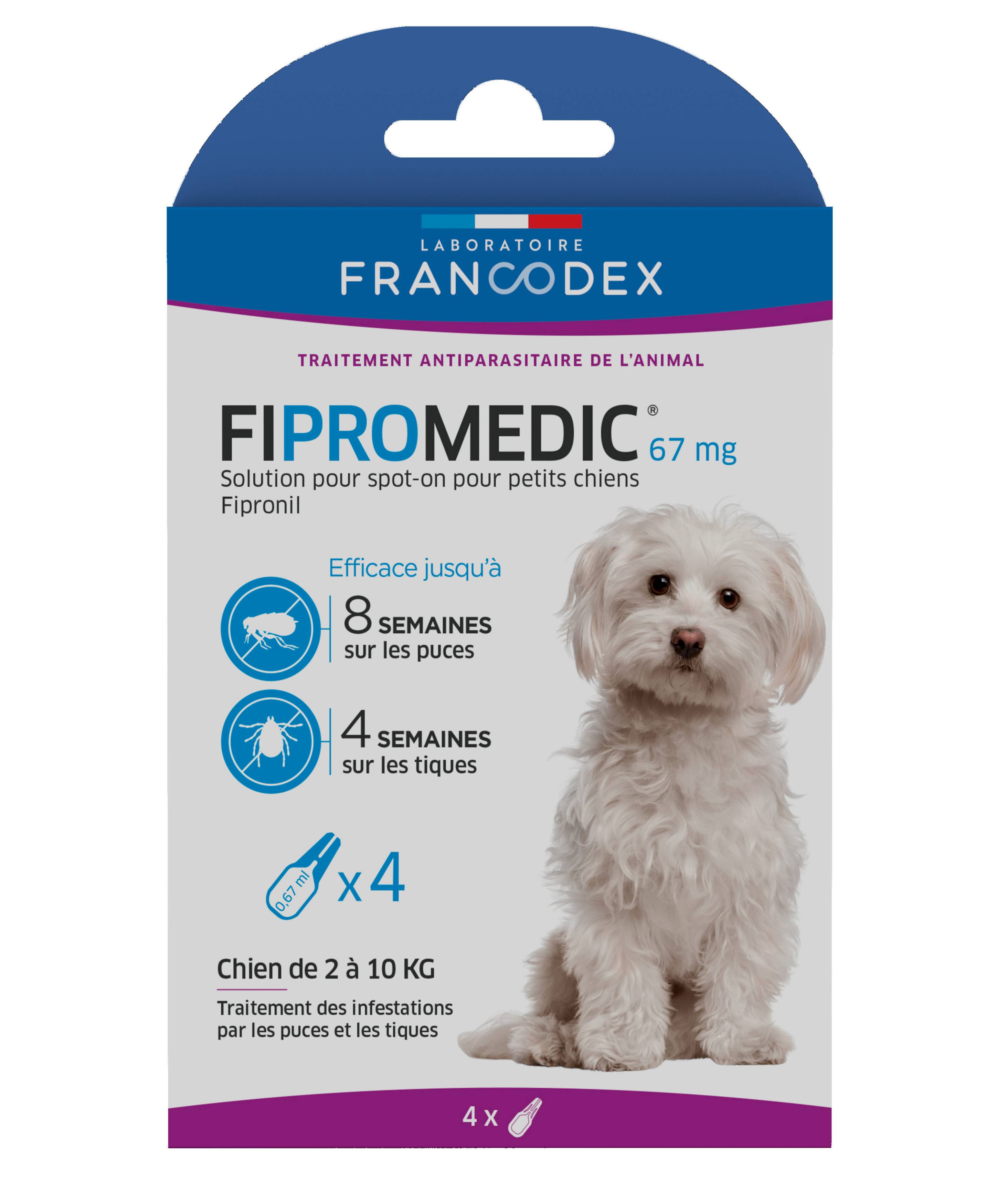 Francodex - FIPROMEDIC 67 mg - Solution pour spot-on petit chien 2-10 kg x4 - Imagen 1