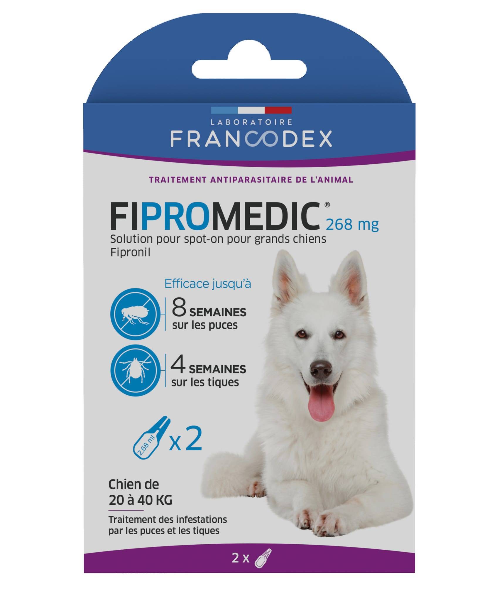 Pipettes antiparasitaires grand chien Fipromédic 2x2,68 ml - FRANCODEX - Imagen 1