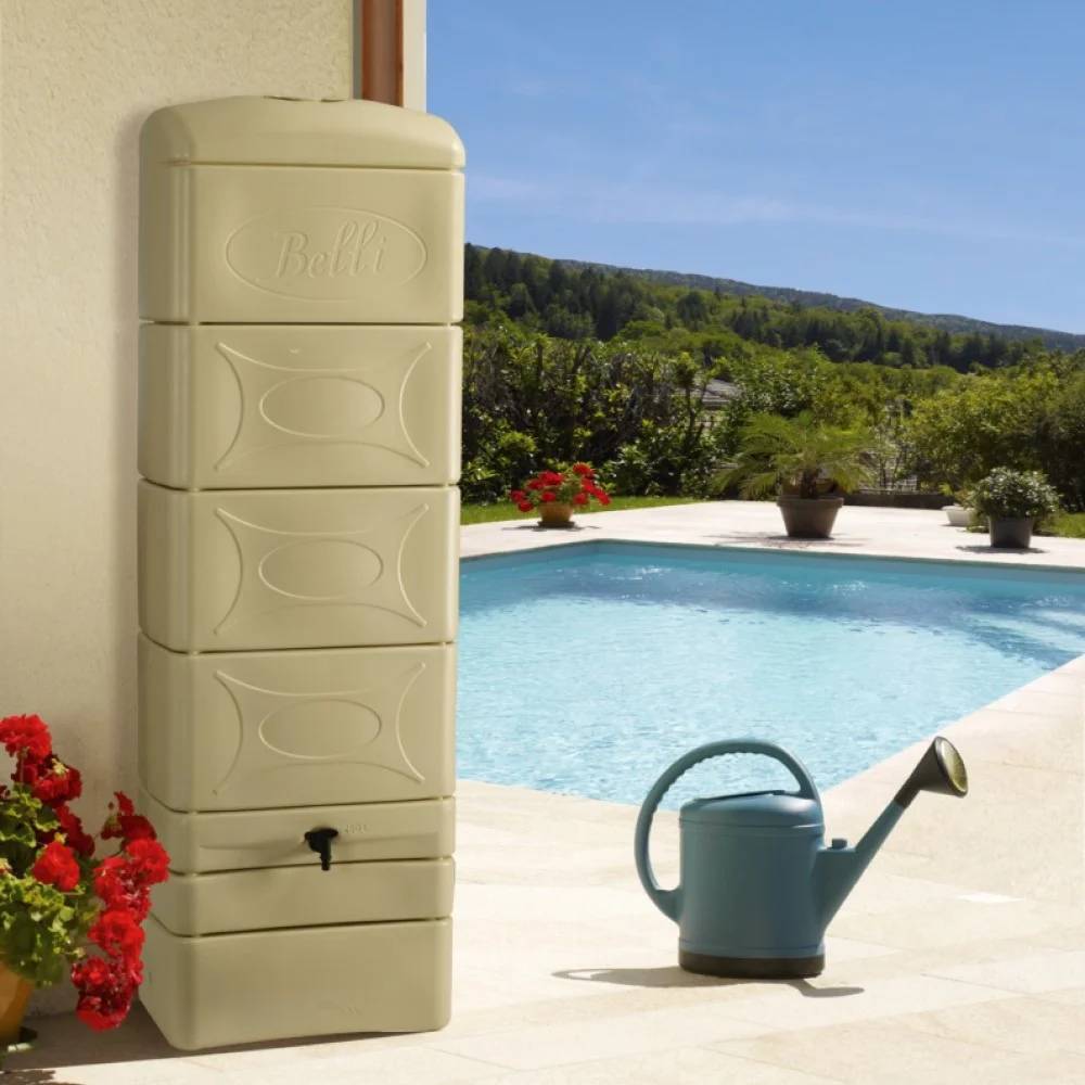 Belli - Récupérateur d'eau de pluie 300L mural robinet et collecteur inclus beige - BELLI - Image 1