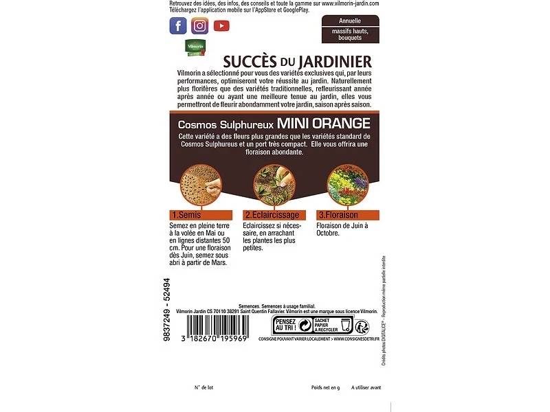 Vilmorin - Cosmos carioca série 3 sachet graines 1 g - Vilmorin - Image 5