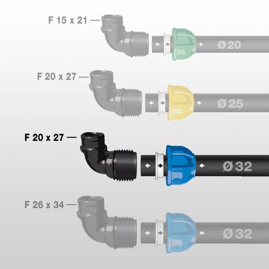 Jardibric - Coude compression ø 32 mm x femelle 20x27 L.11 x l.9 x H.6 cm – JARDIBRIC - Image 2